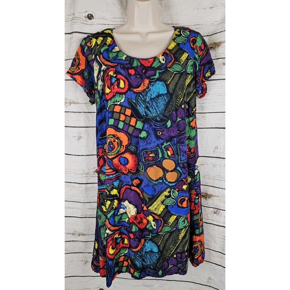 Jams World Vibrant Abstract Floral Mini Dress in Blue & Orange